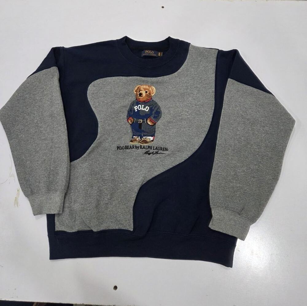 Vintage Polo Reworked Sweatshirt – Unique Upcycled Panelled Jumper – Size M